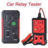 A black and red car relay tester device with test leads shown next to it.