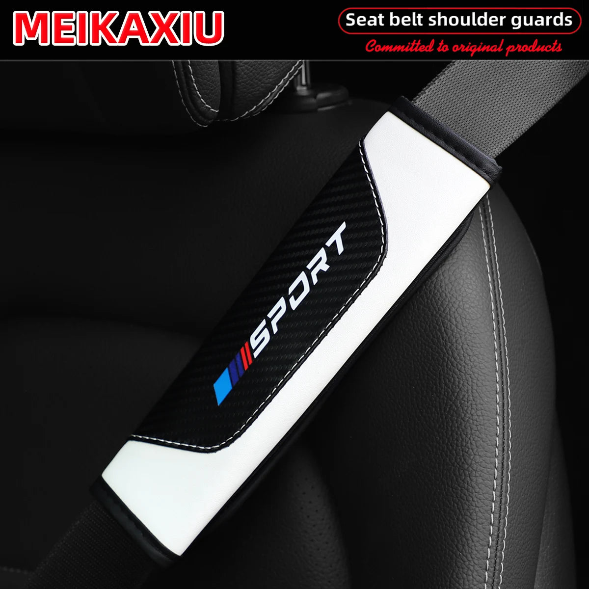 Black and white PU leather carbon fiber seat belt shoulder guard for car seats