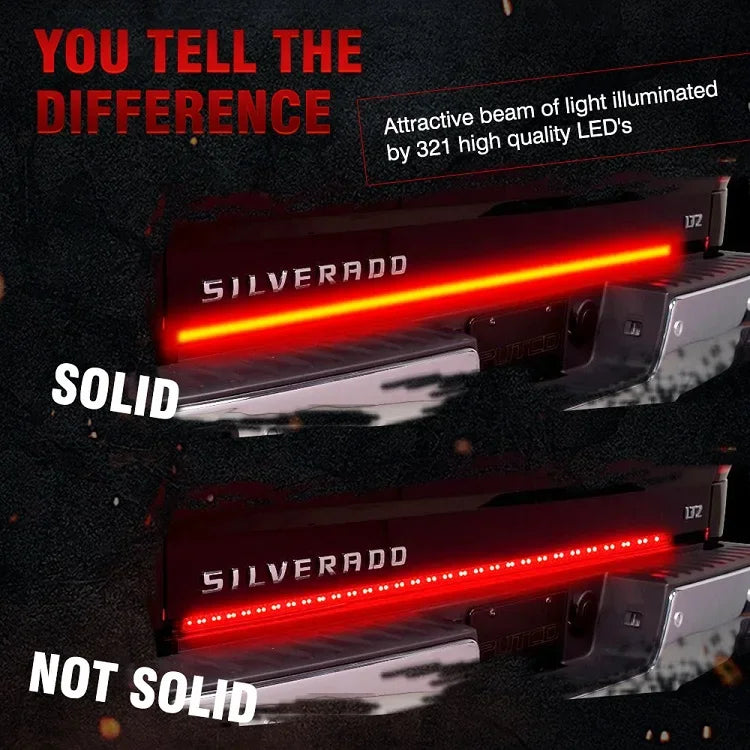 Comparison of a SOLID and NOT SOLID Silveradd light bar illuminated by 321 high quality LED's