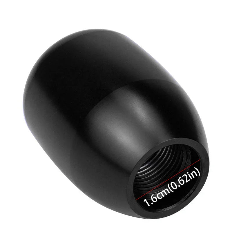 Black universal aluminum gear shift knob with a 1.6cm diameter thread.