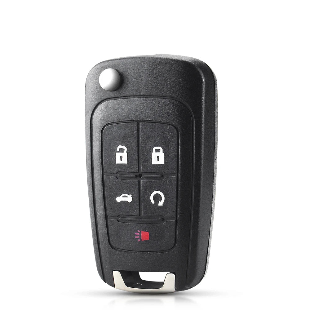 Black replacement flip key shell case for Chevrolet, Buick, Vauxhall, and Opel models with various buttons.