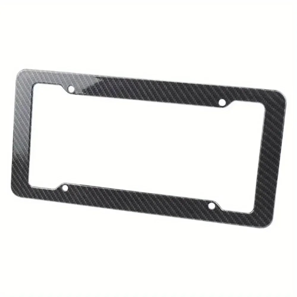 Black carbon fiber license plate frame with mounting hardware