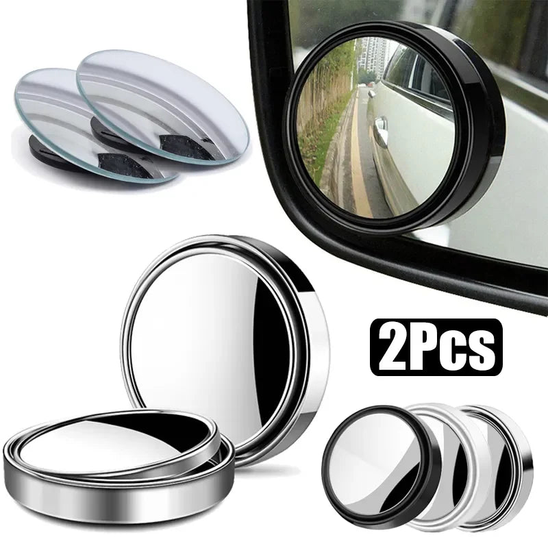 Two round chrome convex blind spot rearview mirrors for vehicle installation