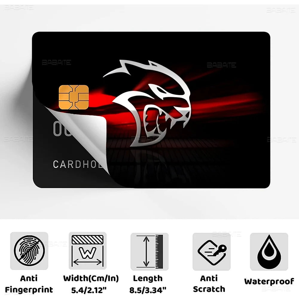A black card sticker film featuring a stylized white dragon head silhouette against a red background.