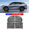 A silver SUV is shown next to a set of four black mesh window shades for SUVs and sedans.