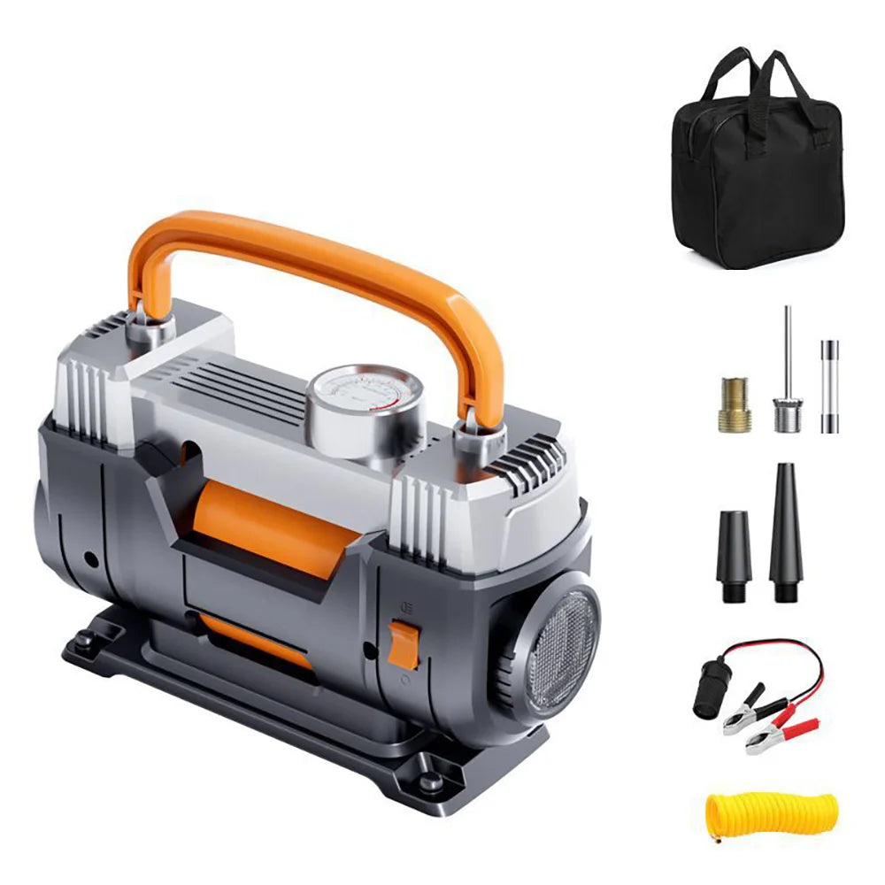 A silver and orange multi-size tire repair kit with a handle and various tools is shown.