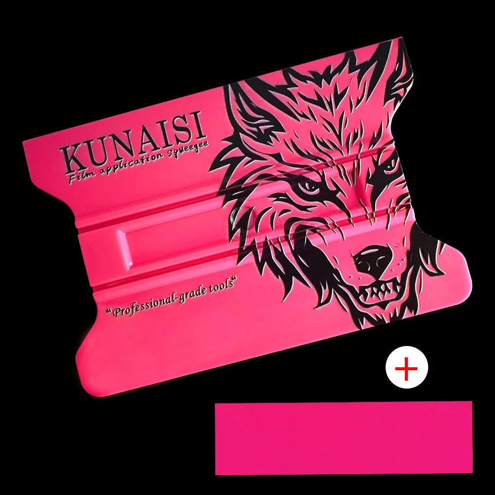 Pink magnetic suction film scraper kit with a stylized wolf head design