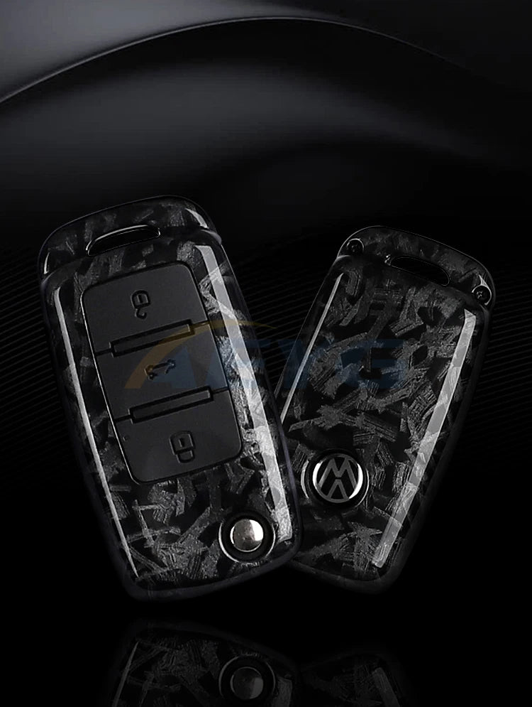 Carbon Fiber Car Key Case Cover for VW, Skoda, and Audi Models