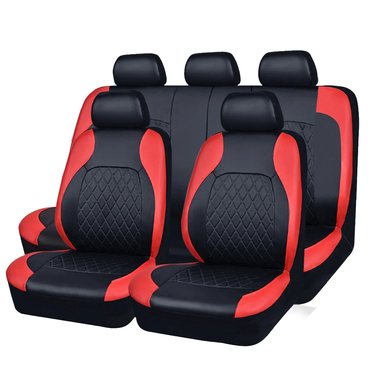 Black and red all-season PU leather car seat covers for a front passenger seat.