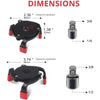 Diagram showing the dimensions of a universal 3-jaw oil filter removal tool, including closed and open positions.