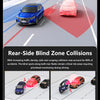 Diagram showing side-impact recording and rear-side blind zone collisions with a vehicle.