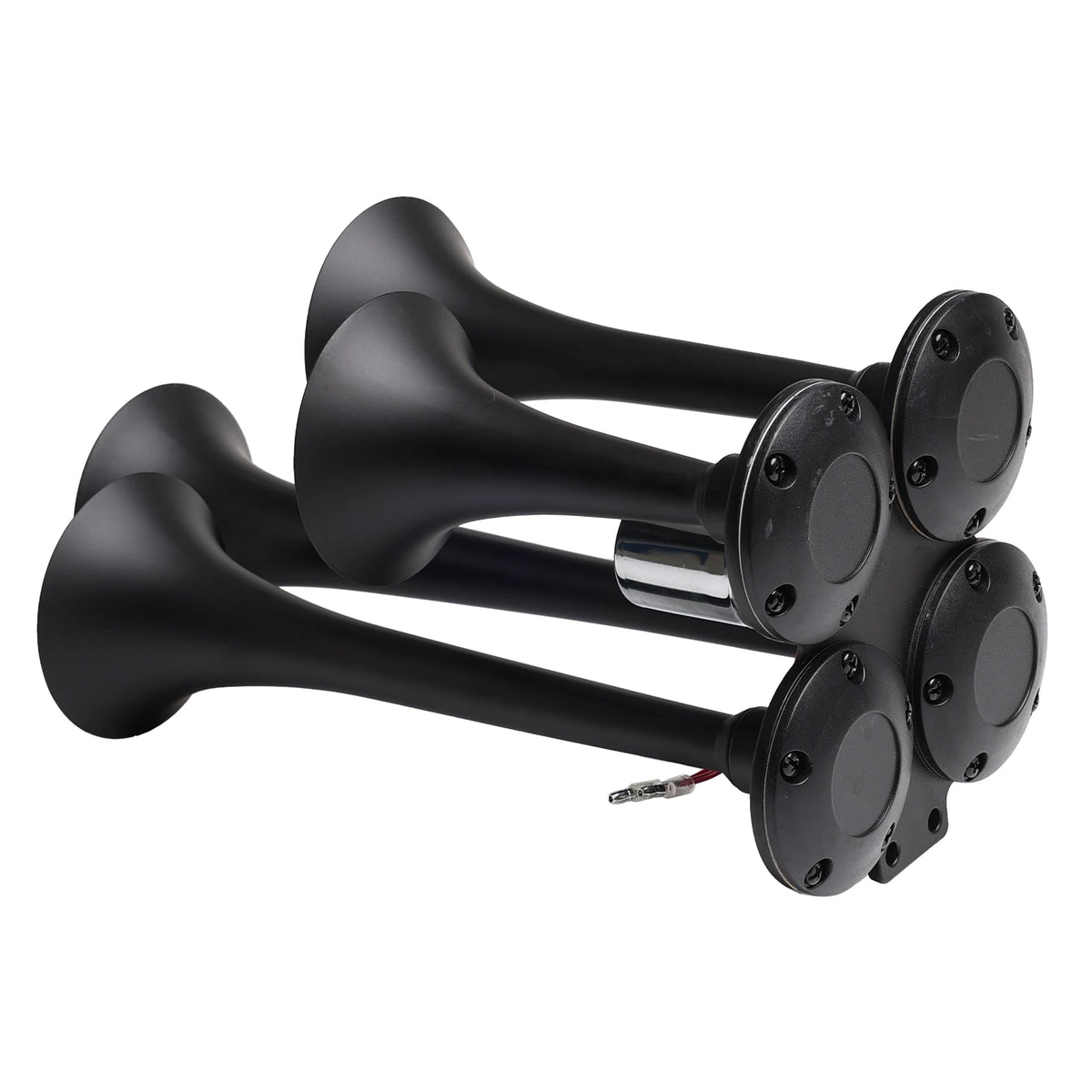 Black heavy-duty air horn system with four tubes and mounting hardware