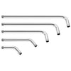 Three stainless steel shower arm extensions of varying lengths.