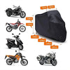 Housse universelle noire pour moto, avec divers modèles de scooters et de motos.