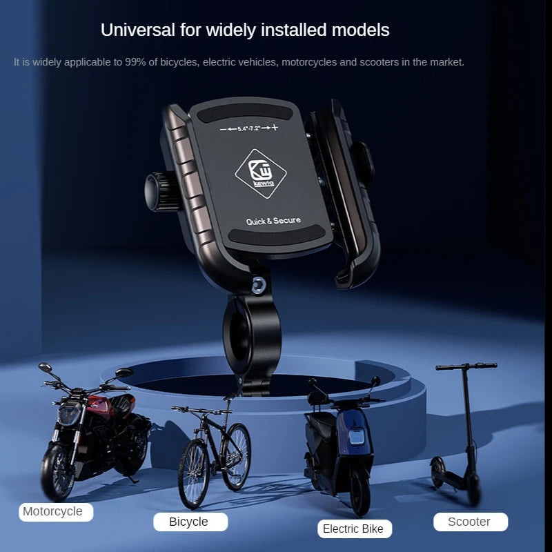 Support universel noir pour téléphone monté sur moto, vélo, vélo électrique et scooter.
