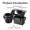 Black multi-purpose car door storage organizer featuring a cup holder, phone holder box, and storage box.