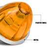 Close-up view of an orange plastic shell and metal housing for a heavy duty LED marker strobe light.