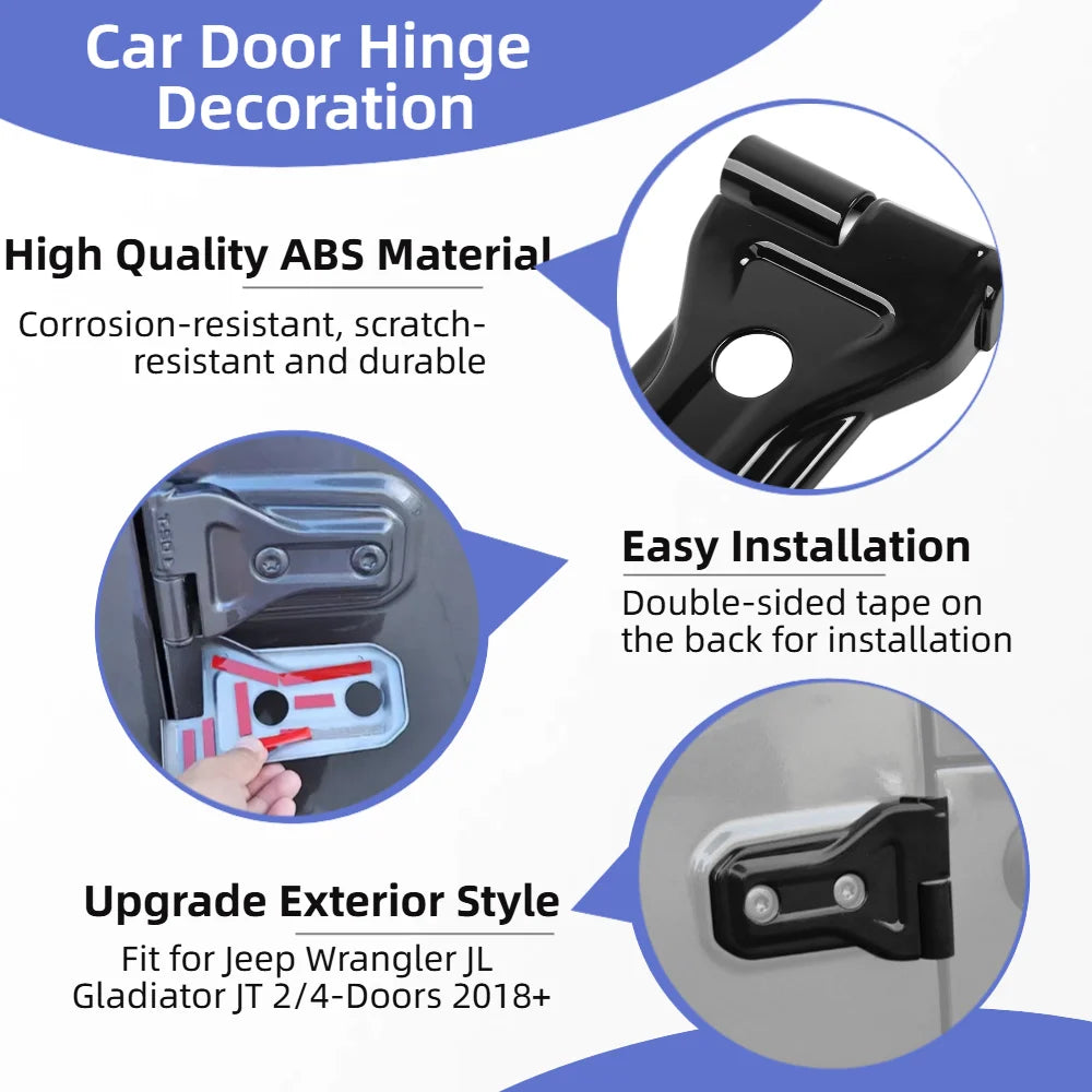 Black door hinge decoration trim for Jeep Wrangler Gladiator 2/4-doors