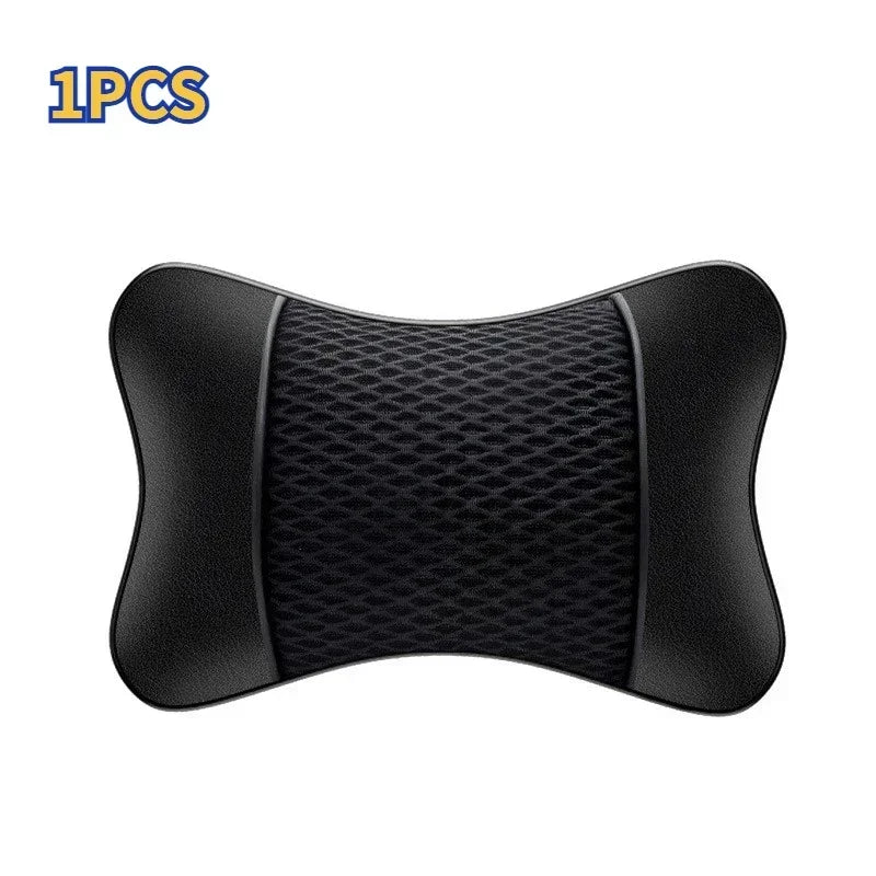 Black ergonomic leather headrest and neck support cushion