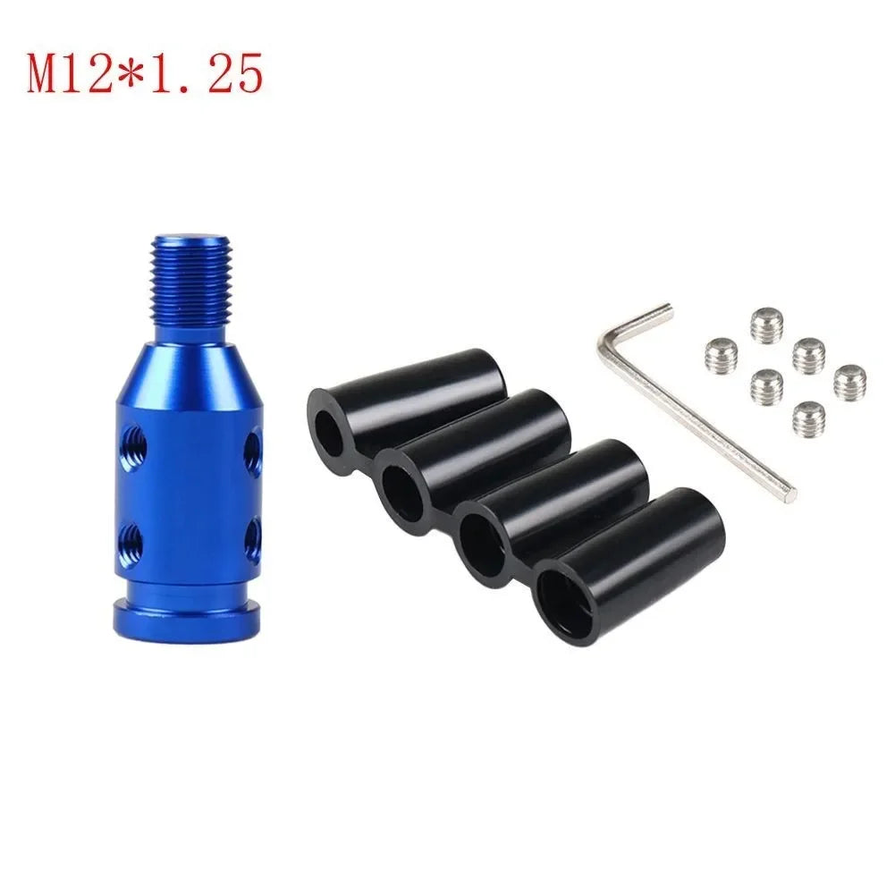 A blue M12*1.25 threaded adapter and several small metal dowels are shown.