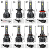 A collection of universal LED car headlight bulb kits, including H1, H4, H7, H11, 9005, 9006, 9012, and H13 models.