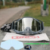 Gray durable motocross and cycling goggles with clear lenses and a protective case