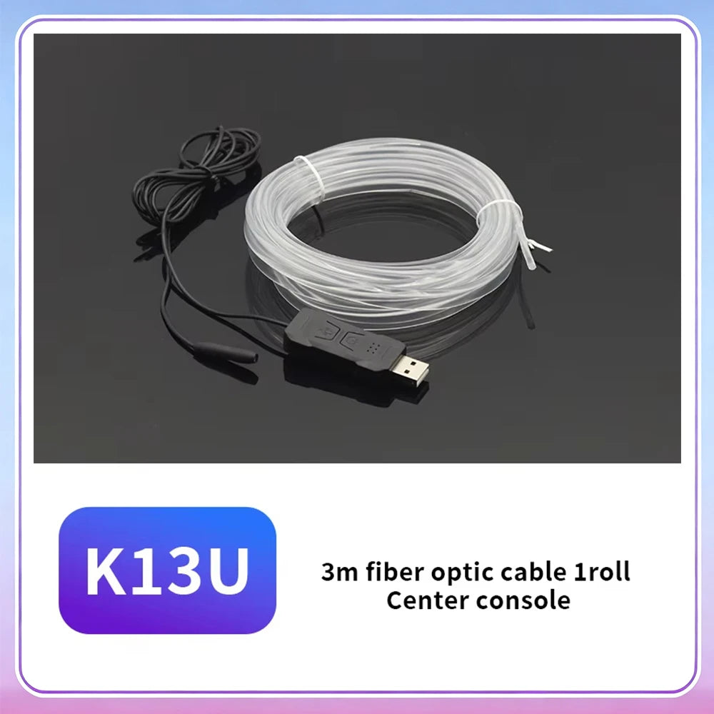 A roll of 3 meter fiber optic cable with an attached USB connector for a center console.