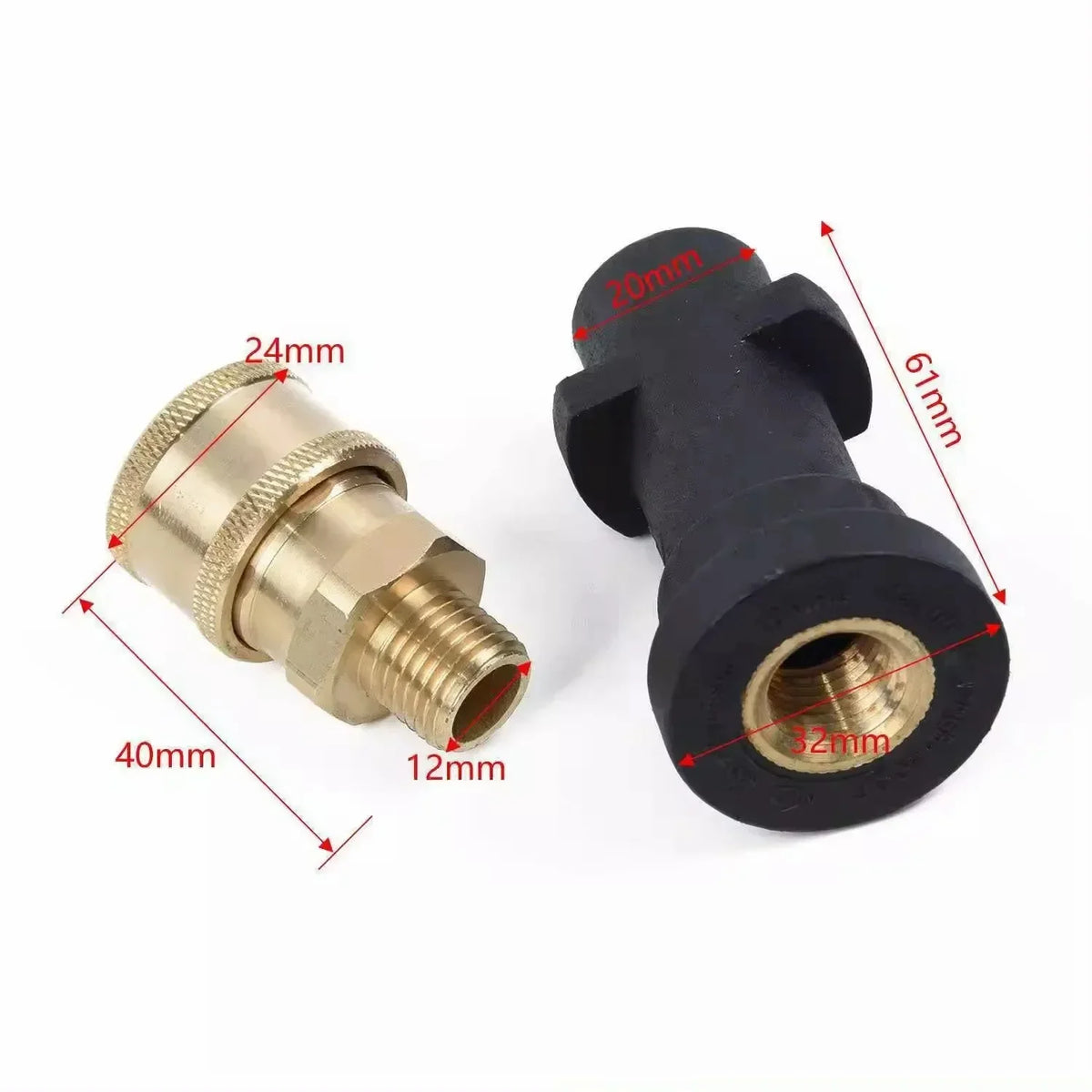 Adaptador de hidrolavadora de latón y negro con varias dimensiones para conexión.