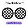 A pair of black and white checkered coasters for car cup holders.