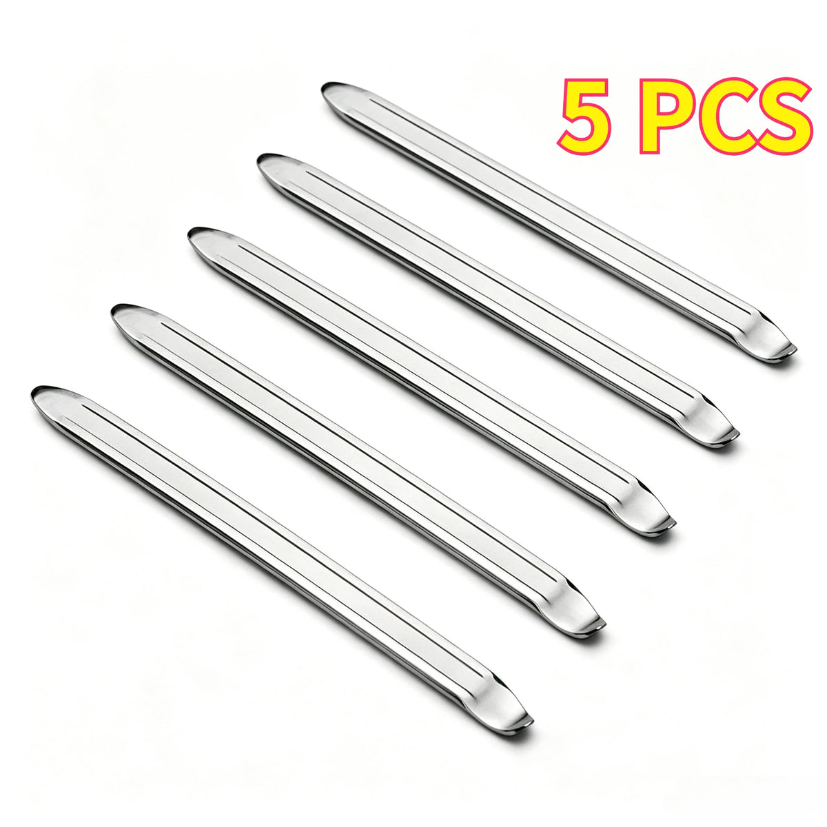 Five heavy-duty metal tire wrenches and rim openers are displayed on a white background.