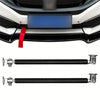 Two black metal front lip support rods with adjustable ends shown against a white car bumper.