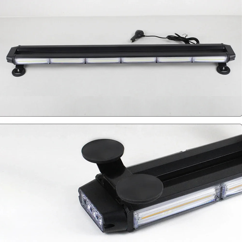 Barra estroboscópica LED negra para techo con múltiples luces y cable de alimentación.