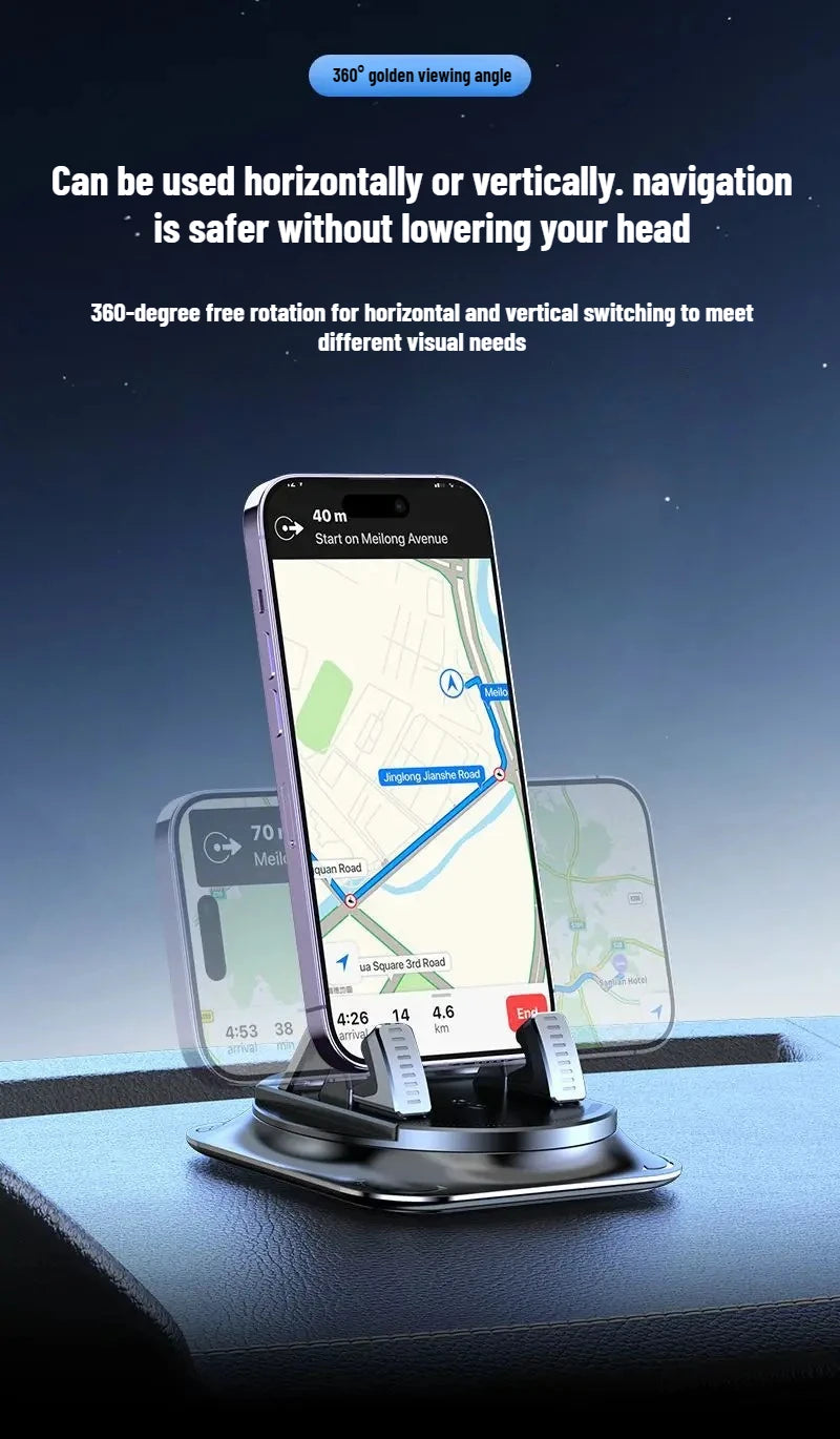 Smartphone auf rotierender Halter, der horizontale oder vertikale Betrachtungswinkel für die Navigation demonstriert.