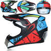 A black and blue kids motorcycle off-road safety helmet shown in various angles.