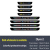 A set of eight colorful protective vinyl strips for car door sills.