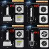 Diagrams showing the size and mounting details of D1S, D2S, D3S, and D4S universal xenon HID car headlights.