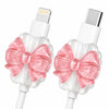 Pair of pink glitter bow cable protectors for lightning and type-c chargers