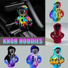 A collection of colorful knob hoodies featuring tie-dye and abstract patterns.