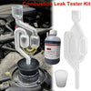 Kit de test de fuite de combustion avec un tube transparent connecté à un composant moteur et diverses pièces en plastique