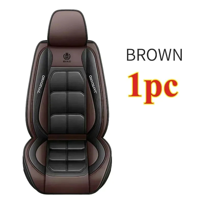 Brown waterproof anti-slip car seat covers for a vehicle interior.