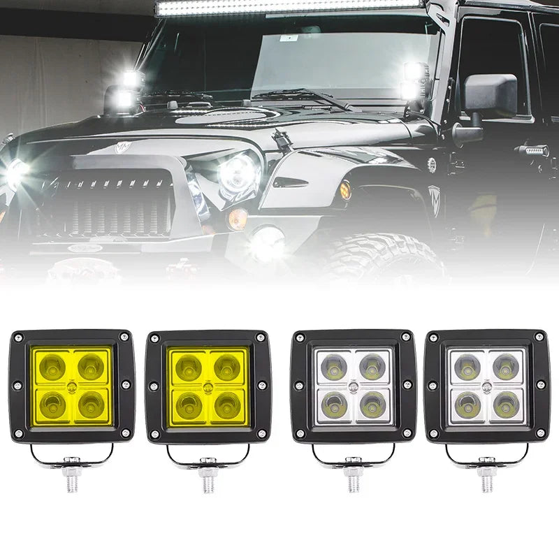 Four universal LED work light mount brackets designed for vehicle hoods.