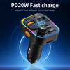 A black Bluetooth FM transmitter device with an LED display showing 1080 and various buttons.