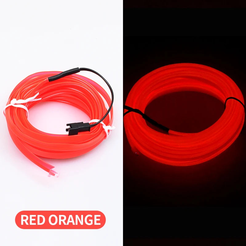 Red orange flexible LED strip wire coiled for car interior ambient lighting