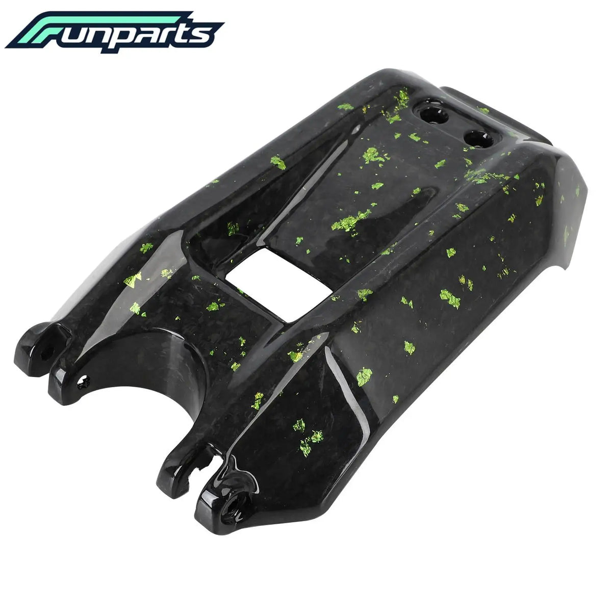 Tapa del compartimento de batería de motocicleta de fibra de carbono negra con motas verdes