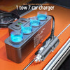 A multi-function vehicle extender 1 tow 7 car charger with multiple ports and a detachable cable