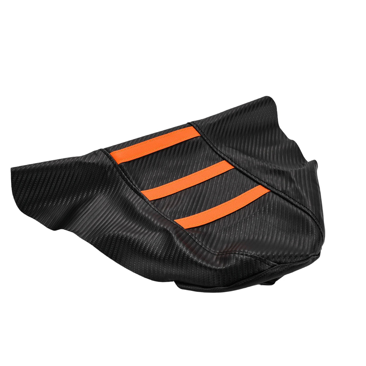 Housse de siège noire pour vélo électrique avec trois rayures orange.