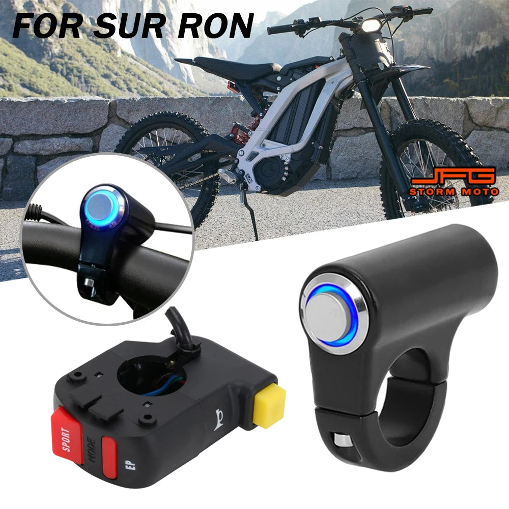 A black plug and play headlight kill switch device shown with an electric bike in the background.