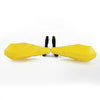 Yellow universal motorcycle handguard and brush protector with black mounting hardware.