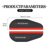 Two black carbon fiber rearview mirror rain guards are shown with product parameters.