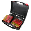 A black magnetic wireless LED tail light kit with two red and green colored lights inside the compartment.